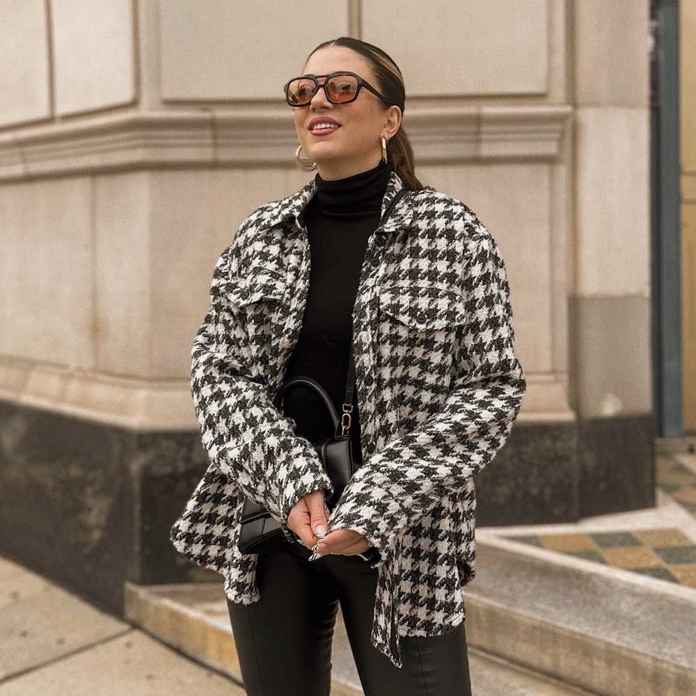 L’Academie oversized houndstooth shirt jacket
